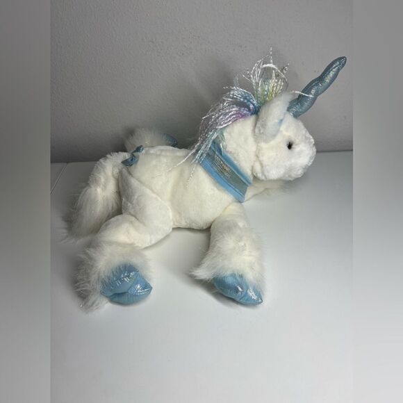 VTG 14”Long Commonwealth Unicorn Plush White Blue Rainbow Yarn Hair Sparkle EUC - Picture 1 of 8
